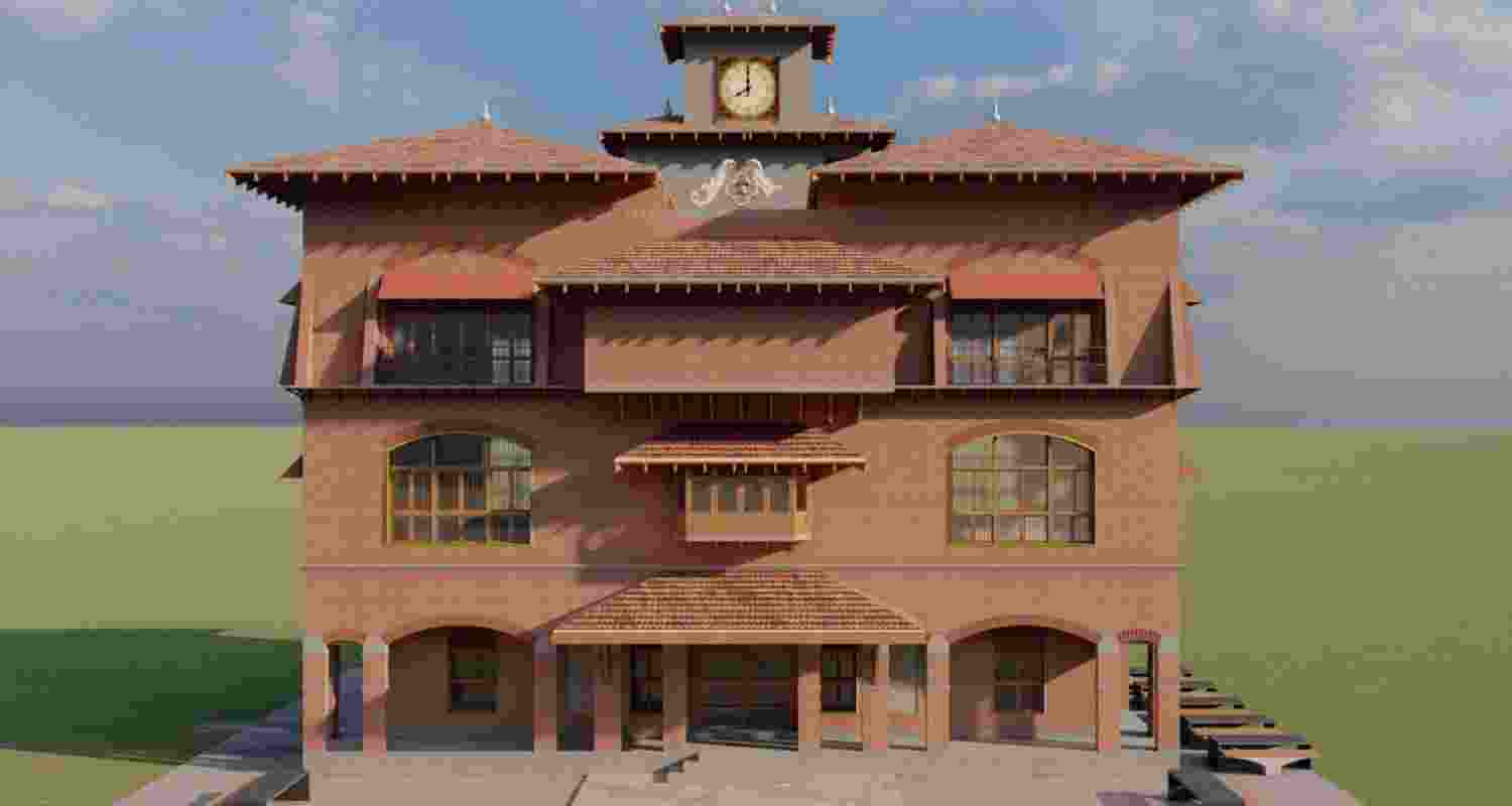 A 3d rendered image of the Jail Bhajiya Centre in Gujarat