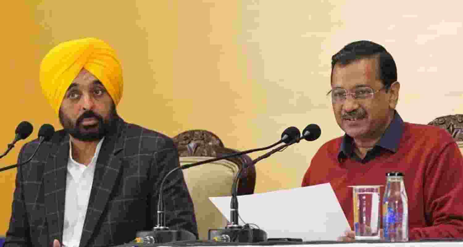 AAP convener Arvind Kejriwal and Punjab Chief Minister Bhagwant Mann launching the state government's ambitious “Mukh Mantri Sehat Yojana” on Thursday.