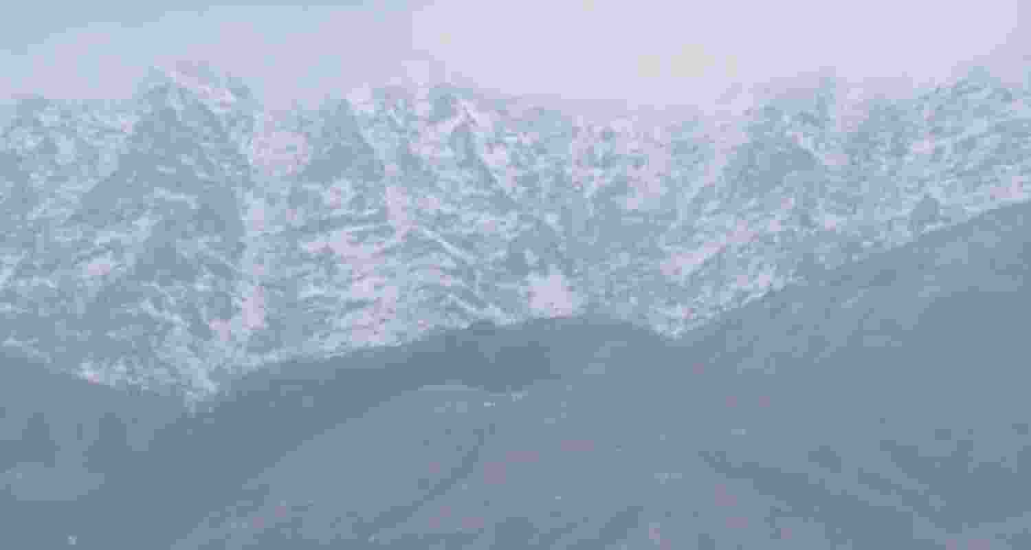 The higher reaches of the Dhauladhar range welcome the season’s first snowfall. 