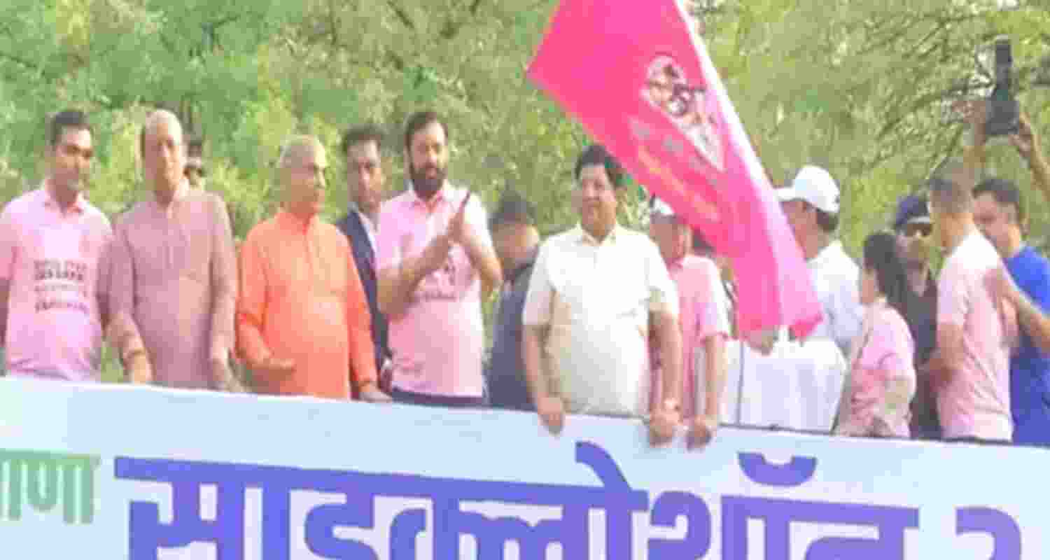 CM Nayab Singh Saini flags off Drug-Free Haryana Cyclothon 2.0 in Faridabad on Friday. 