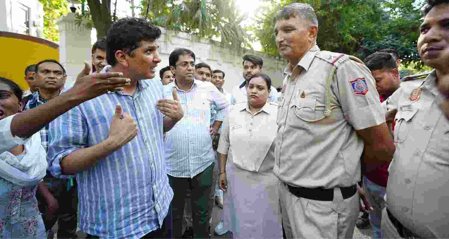 Saurabh Bharadwaj Of AAP Held During Bus Marshals Demonstration.
