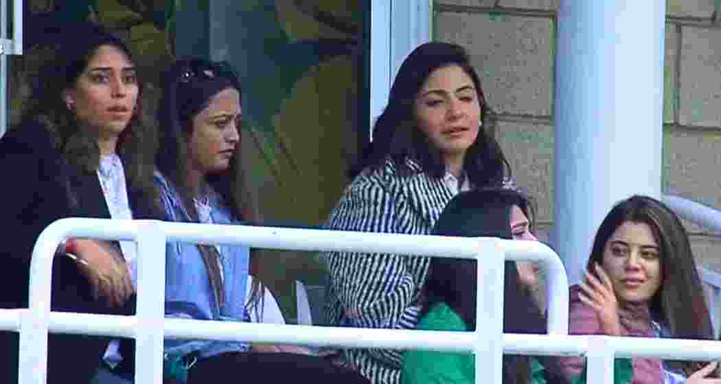Rohit's wife Ritika (left) and Kohli's wife Anushka (third from left) in the stands at The Oval back in 2023. File photo.