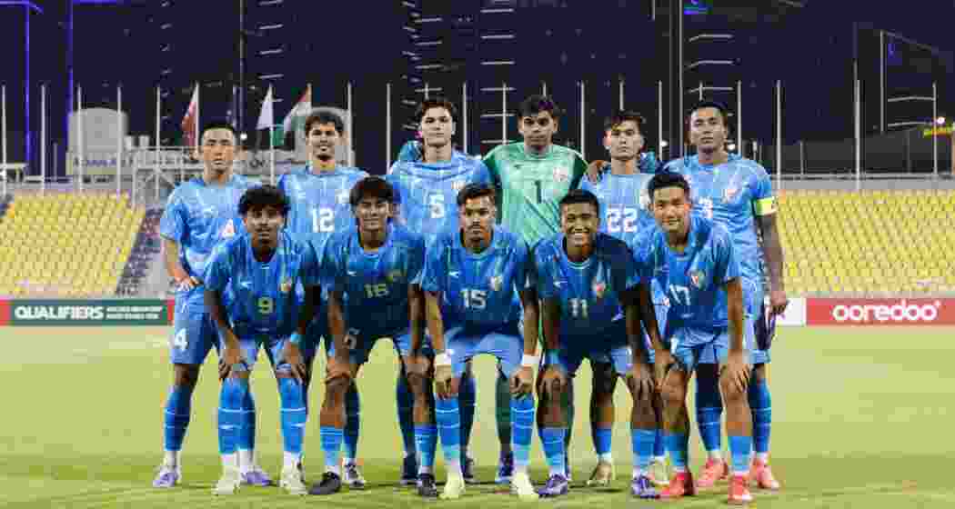India U17 players pose for a photograph during their training camp in Goa ahead of friendly matches against China U17 in Xianghe, Beijing.