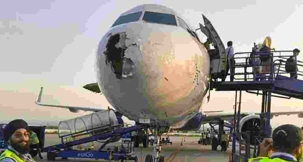 The Delhi-Srinagar IndiGo flight that hit turbulence mid-air due to inclement weather.