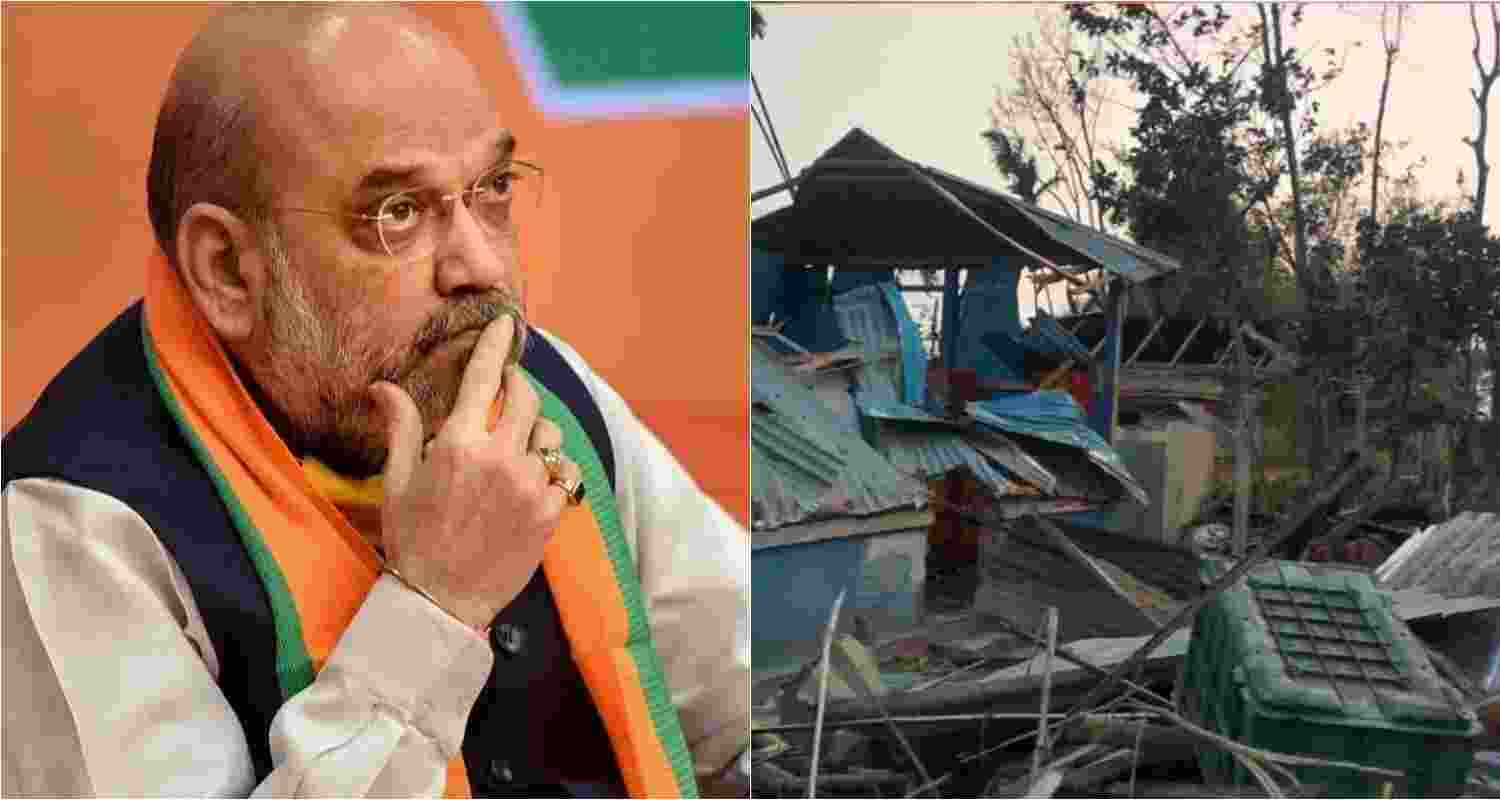 Union Home Minister Amit Shah (left). A viral image on social media allegedly depicts the aftermath of the storm in West Bengal's Jalpaiguri.