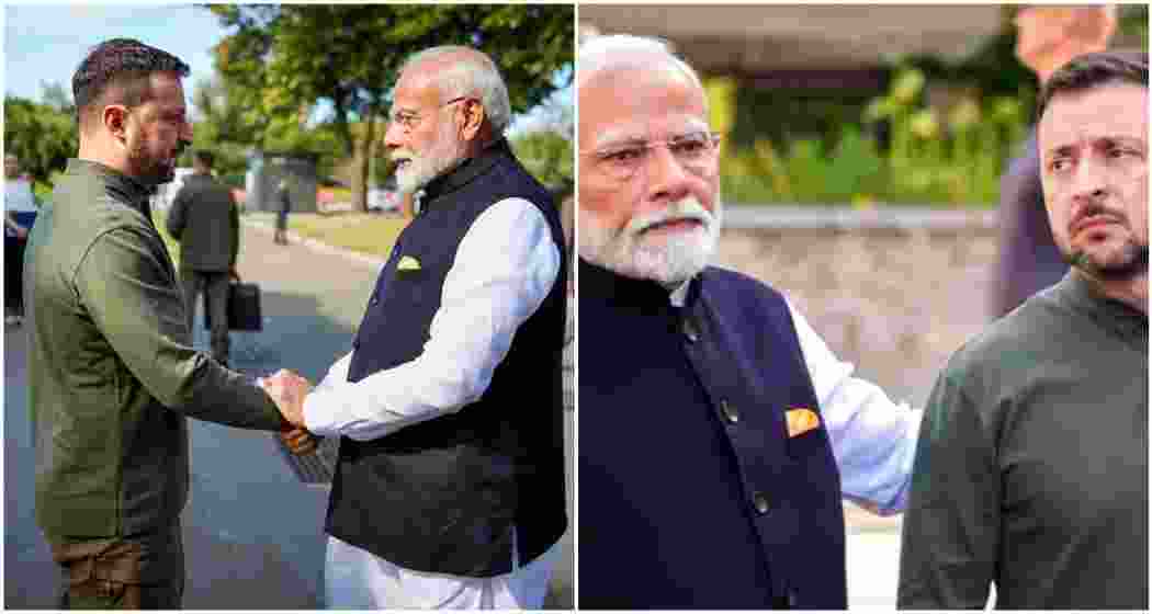 Prime Minister Narendra Modi being greeted by the Ukrainian President Volodymyr Zelenskyy during a visit to Martyrologist Exposition to honour the memory of children, in Kyiv, Ukraine. Prime Minister Narendra Modi being greeted by the Ukrainian President Volodymyr Zelenskyy during a visit to Martyrologist Exposition to honour the memory of children, in Kyiv, Ukraine.
