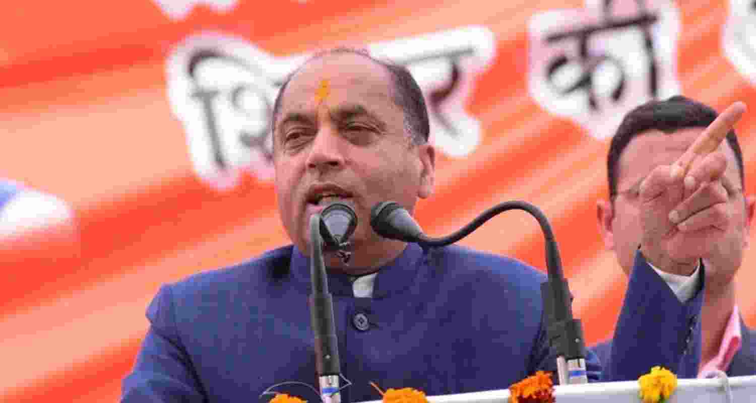 Bharatiya Janata Party (BJP) leader Jai Ram Thakur during his address. 