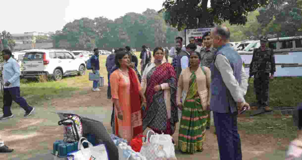 East Singhbhum Deputy Commissioner Karn Satyarthi interacts with polling personnel ahead of Ghatshila bypoll in Jamshedpur on Monday.