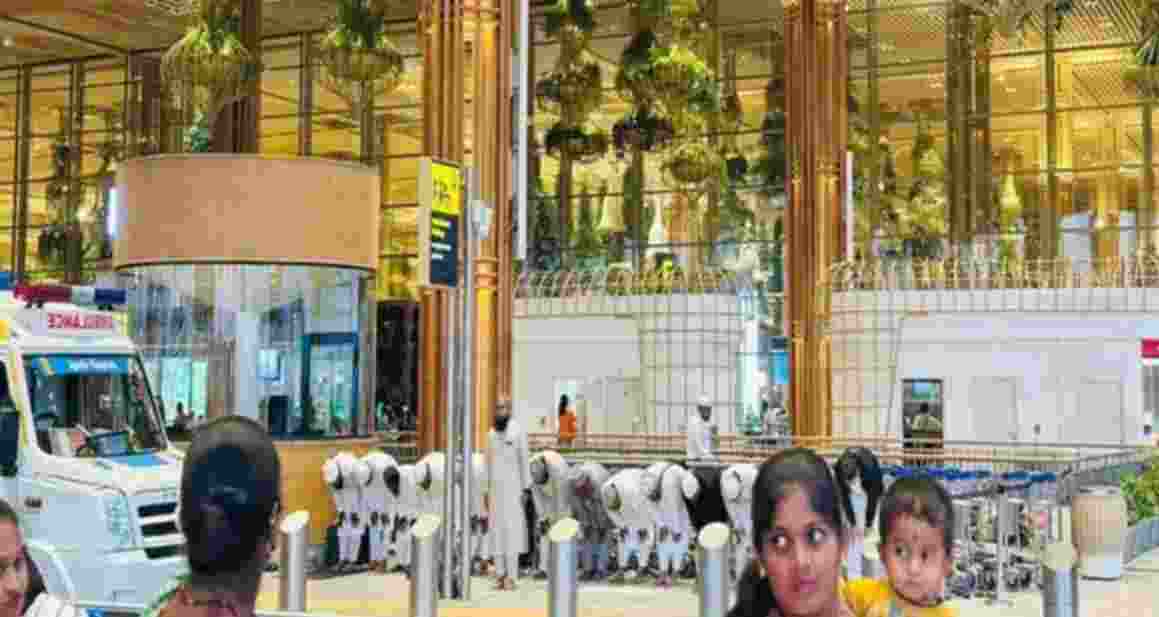 People offer namaz at the Terminal 2 of the Bengaluru airport.