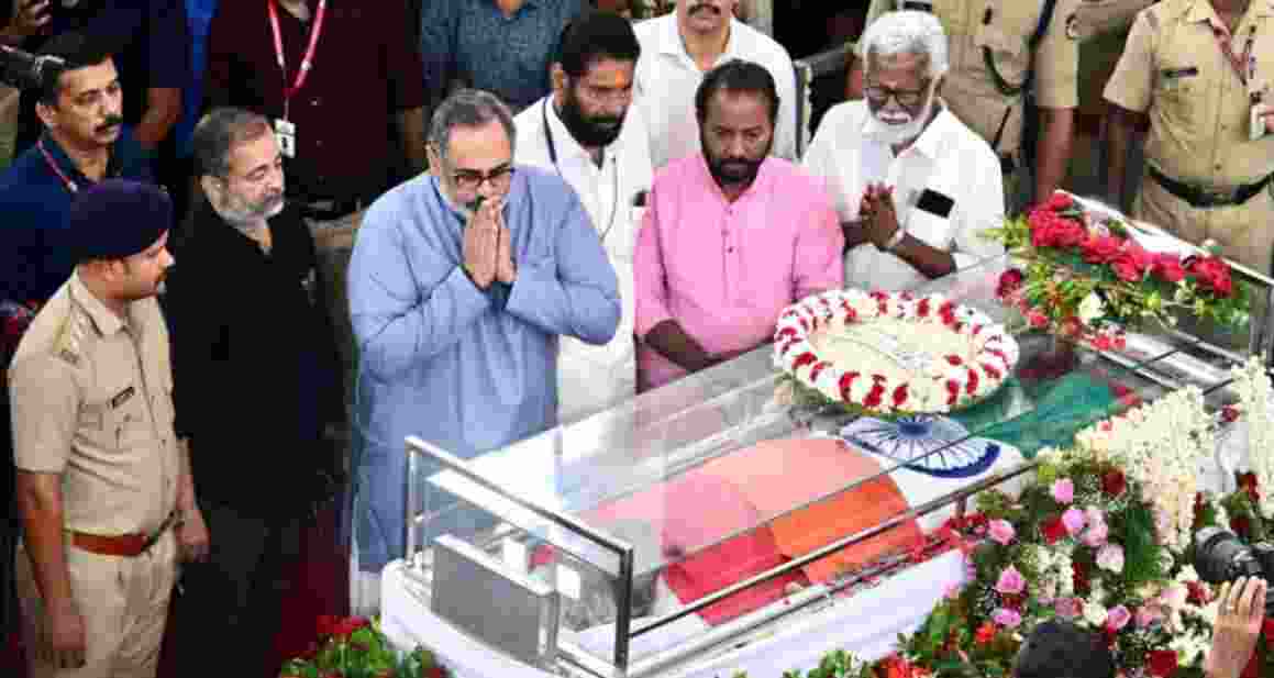 KPCC president Sunny Joseph, BJP state chief Rajeev Chandrasekhar, CPI general secretary D Raja, Prakash Karat and Brinda Karat, senior CPI(M) leaders, and CPI(M) state secretary MV Govindan were among those who visited the veteran leader to pay their respects to him on Tuesday.