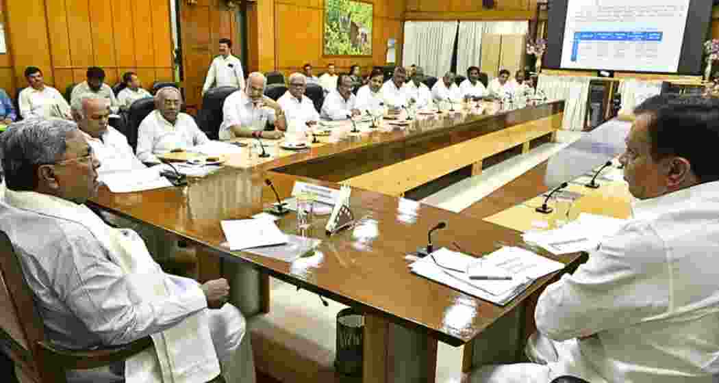 File photo of the Karnataka Cabinet in session, with Chief Minister Siddaramaiah present, discussing key policy decisions, including initiatives on space, IT, and the Local Economic Accelerator Programme (LEAP).