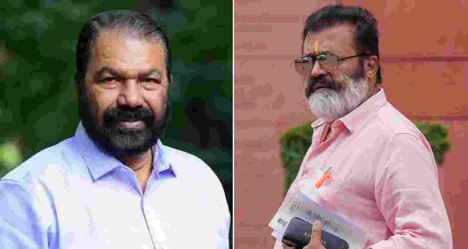 Kerala Education Minister V Sivankutty (left) and Union Minister Suresh Gopi.