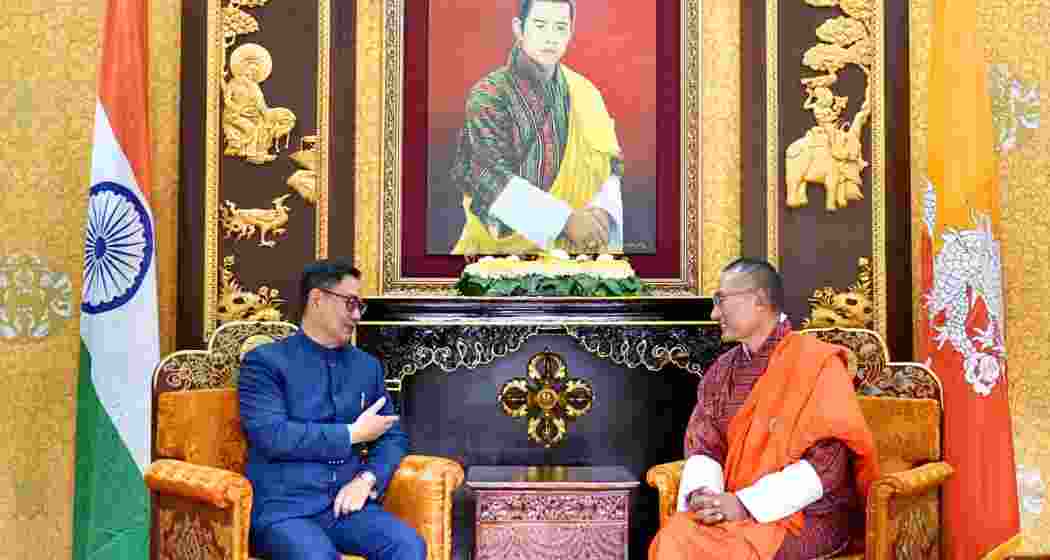 Union minister Kiren Rijiju with Bhutan Prime Minister Dasho Tshering Tobgay in Thimphu during his visit to lead the Indian delegation tasked with bringing back the sacred relics of Lord Buddha after their extended exposition. Union minister Kiren Rijiju with Bhutan Prime Minister Dasho Tshering Tobgay in Thimphu during his visit to lead the Indian delegation tasked with bringing back the sacred relics of Lord Buddha after their extended exposition.
