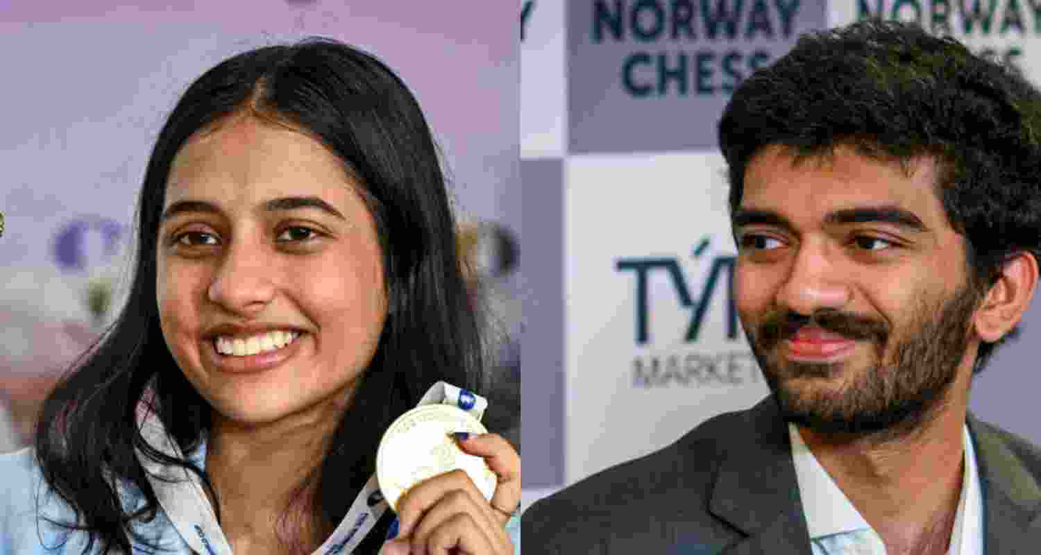 Divya Deshmukh and (right) D Gukesh.
