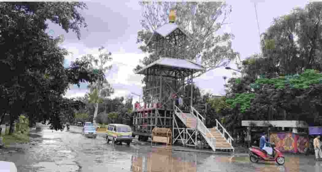The chariot that was targeted by miscreants in Imphal, Manipur.