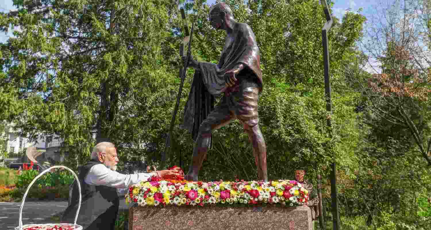 In this file photo, PM Modi pays tribute to Mahatma Gandhi in Kyiv, Ukraine.