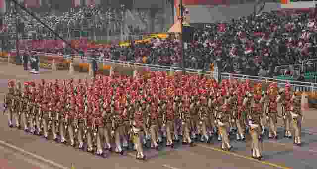 Women's marching contingent of the CRPF during the Republic Day parade.