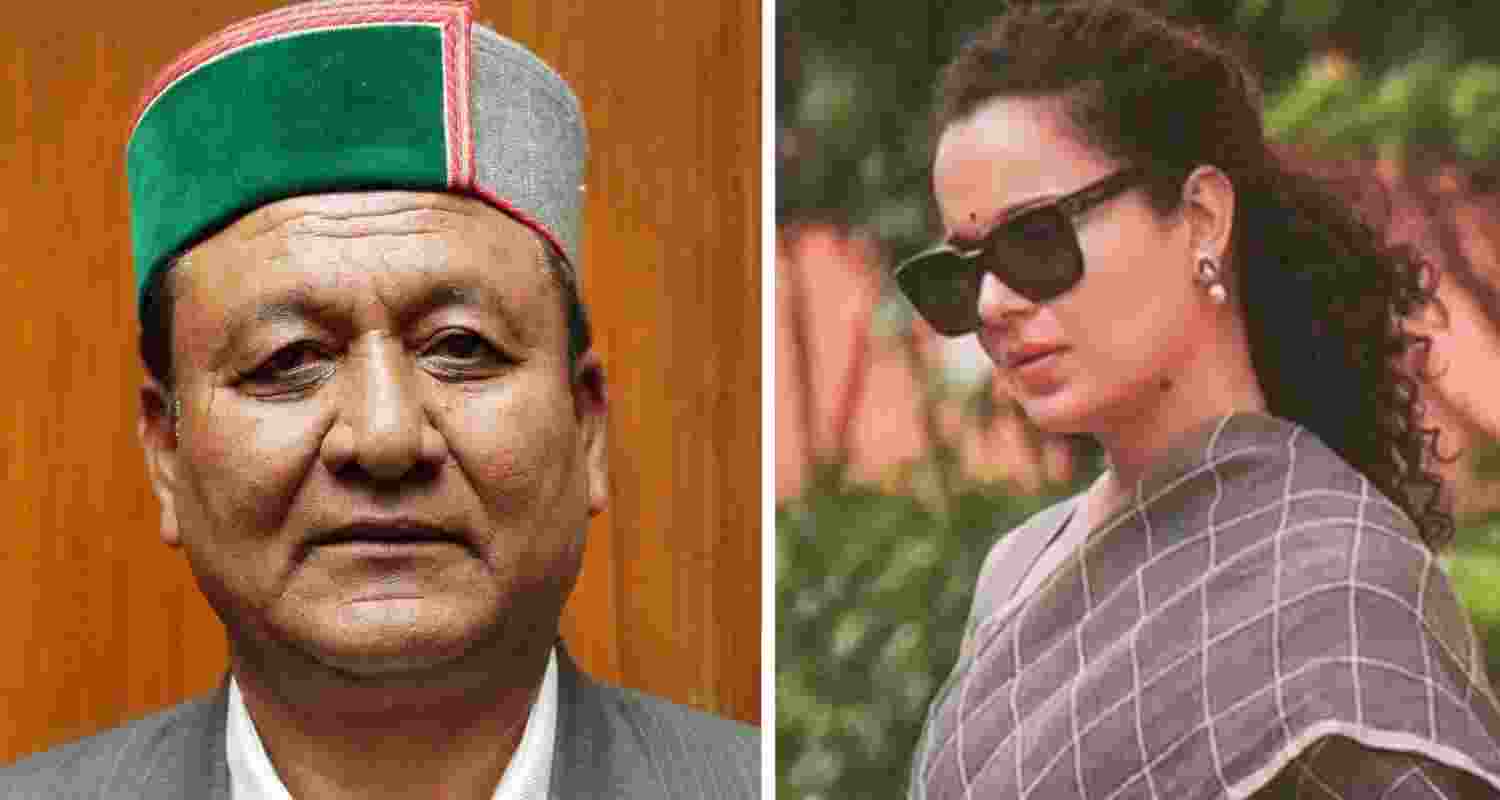 Revenue and Horticulture Minister Jagat Singh Negi (left), and BJP MP Kangana Ranaut (right). 