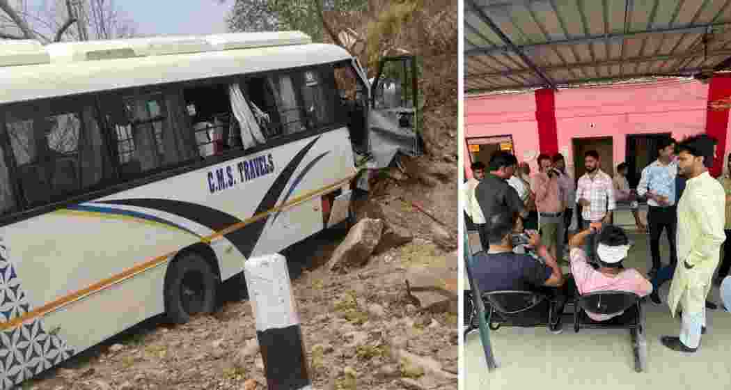 Visuals of the mangled bus after it crashed into a hillside in Nepal’s Dang district and injured Indian tourists receiving treatment at a nearby hospital in Tulsipur, Uttar Pradesh on Saturday.