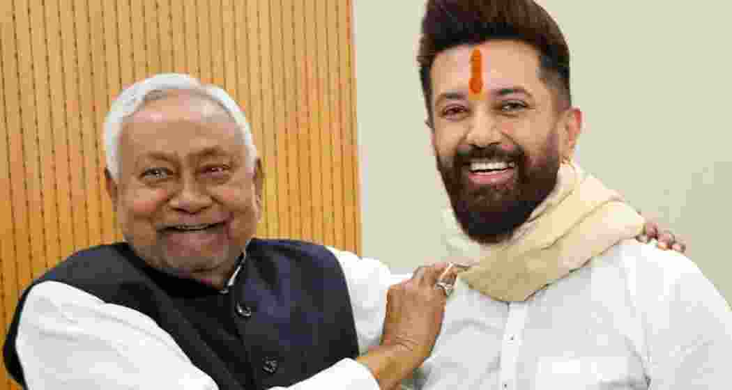 CM Nitish Kumar with Lok Janshakti Party (Ram Vilas) leader, Chirag Paswan at the former’s residence in Patna on Saturday. 