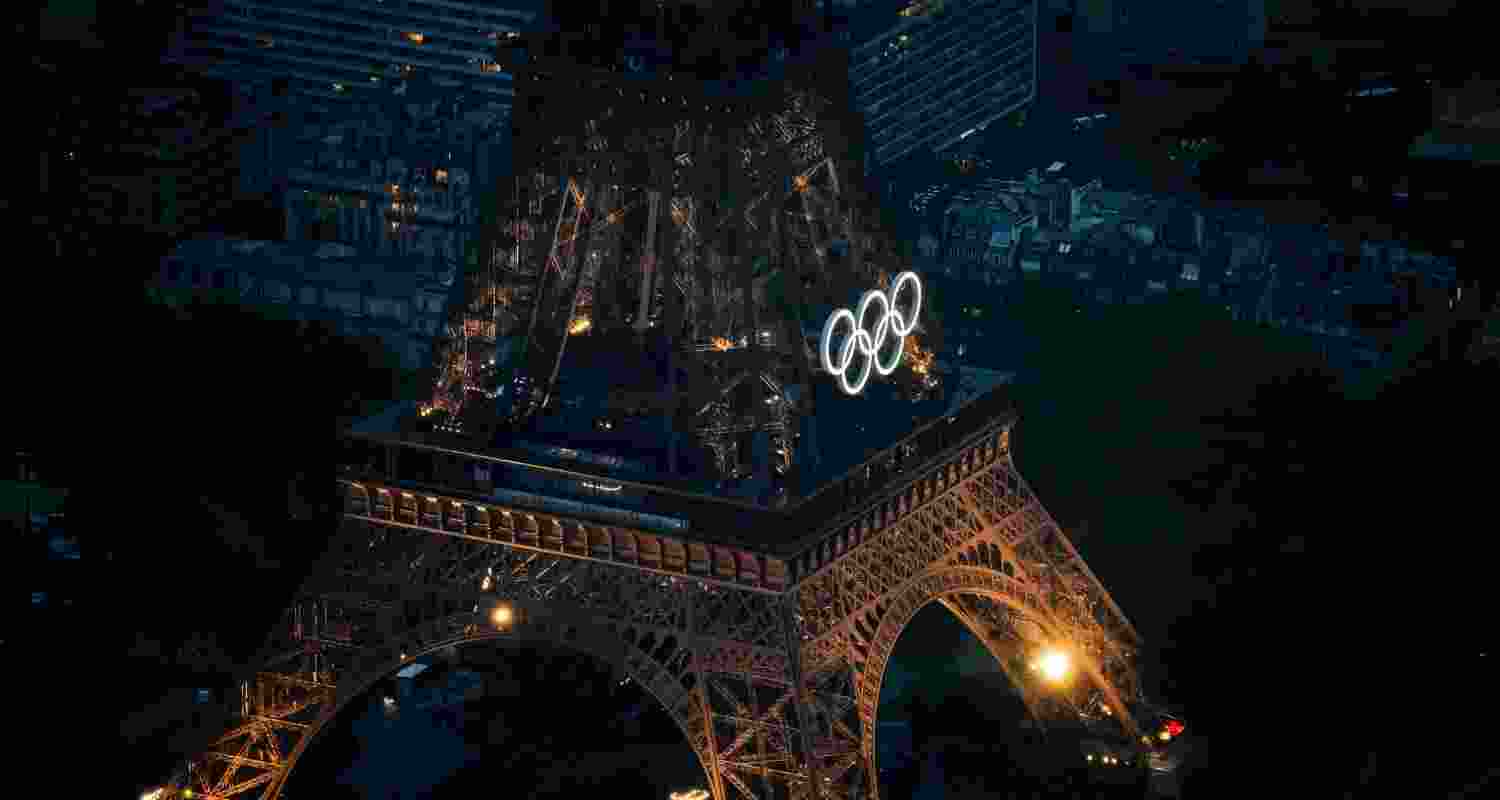 The Eiffel tower at Paris Olympics opening ceremony.