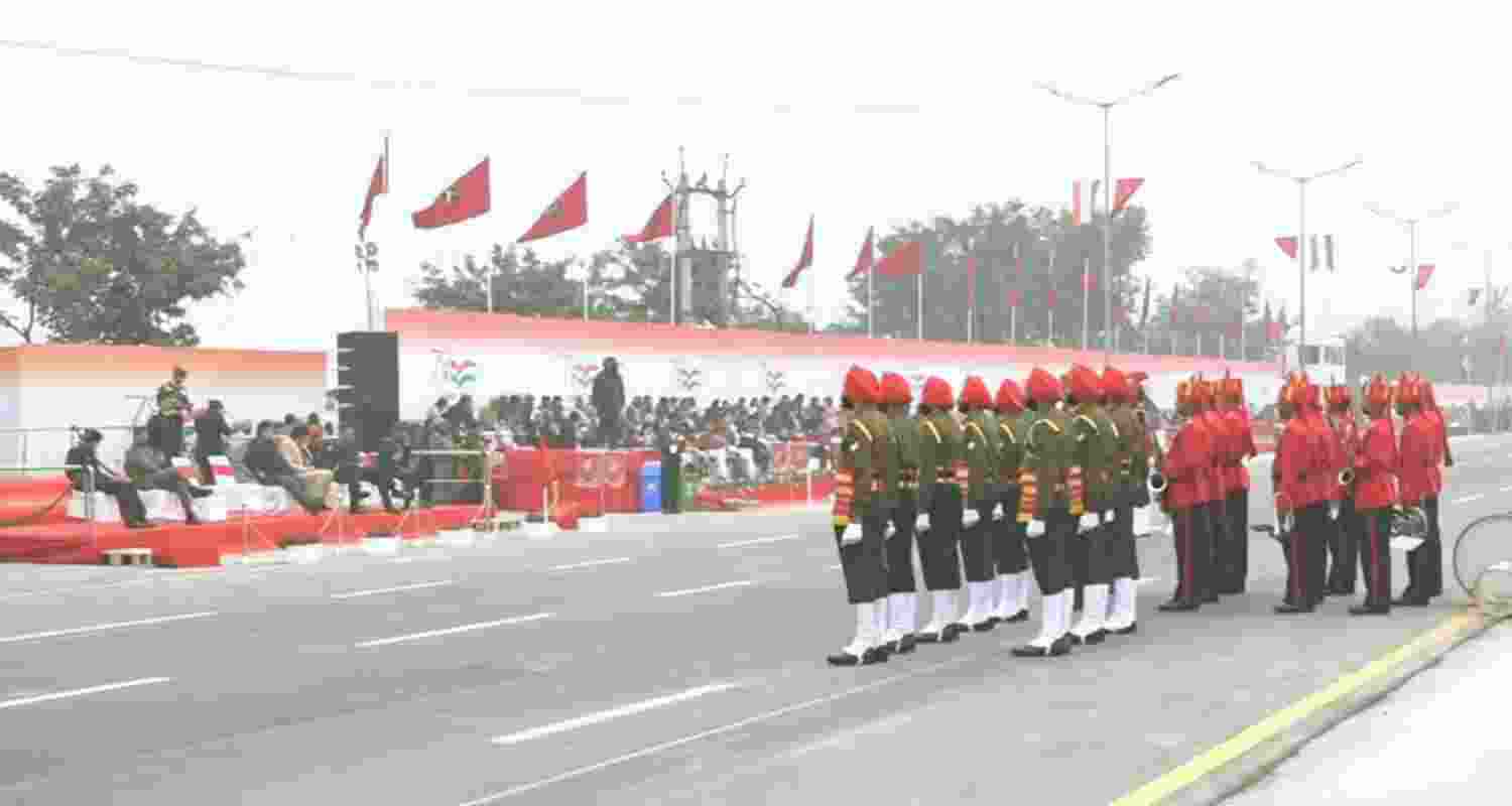 Personnel during full dress rehearsal for the Army Day parade.