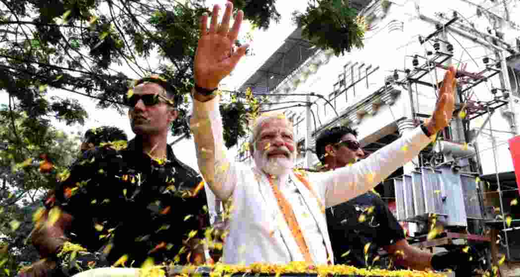 PM Modi during a roadshow.