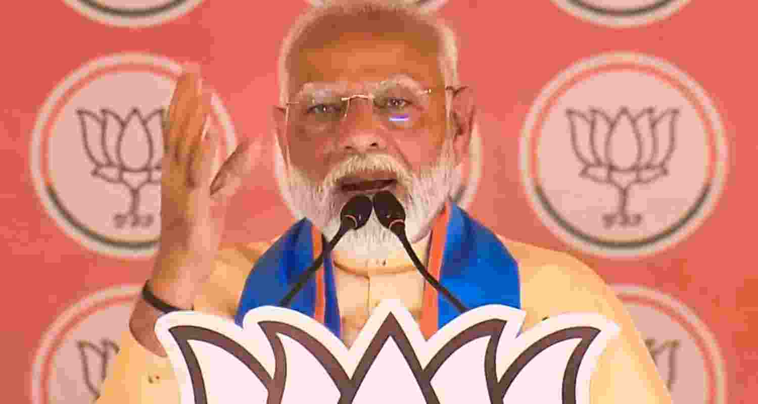 Prime Minister Narendra Modi addresses a public meeting for Lok Sabha elections, in Hoshiarpur, Punjab. 
