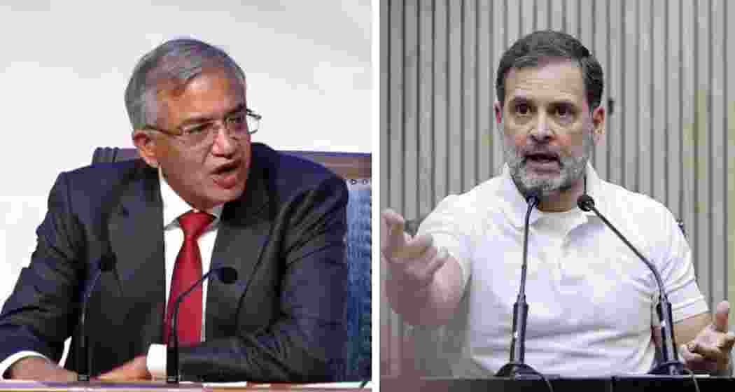 Chief Election Commissioner Gyanesh Kumar (L), and Congress leader Rahul Gandhi. (File photo)