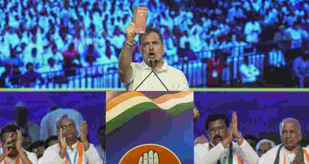 Rahul Gandhi addresses supporters during a gathering on the Bihar SIR issue.