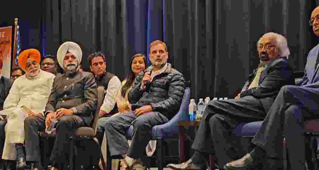 Senior Congress leader Rahul Gandhi, joined by Sam Pitroda, addresses a diaspora gathering in Boston, US.
