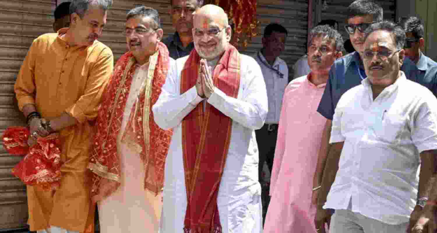 Union Home Minister Amit Shah with the West Bengal BJP leaders in the state on Friday.