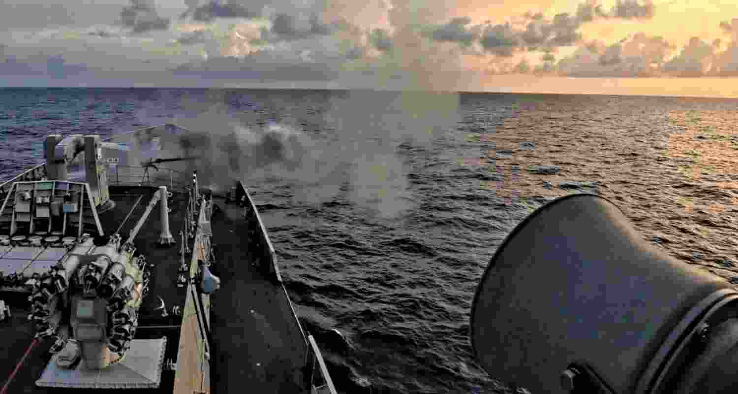 Indian Navy warships were patrolling areas of the disputed South China Sea with their Philippine counterparts for the first time on Monday.
