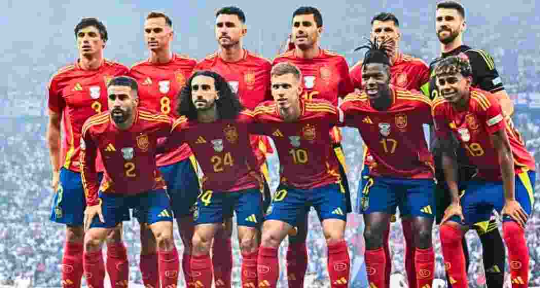 Spain men’s players pose for a photograph during an international event. 