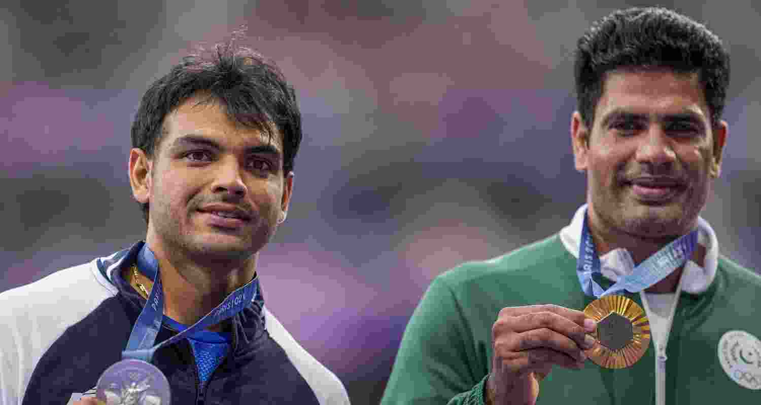 A file photograph of Neeraj Chopra and (right) Arshad Nadeem.