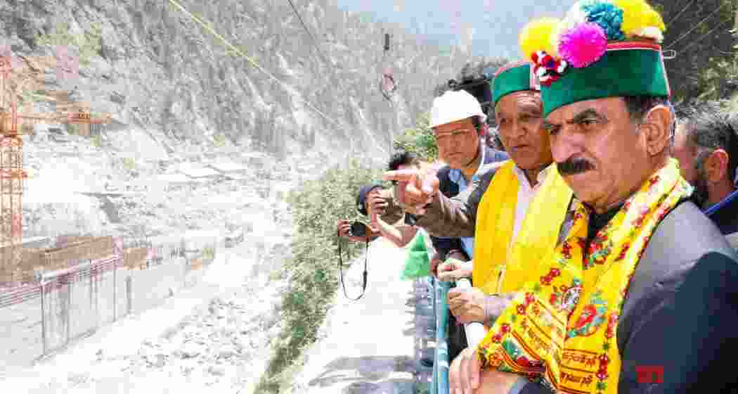 Himachal Pradesh Chief Minister Sukhvinder Singh Sukhu ar the Shongtong-Karcham hydroelectric project site in Kinnaur district.