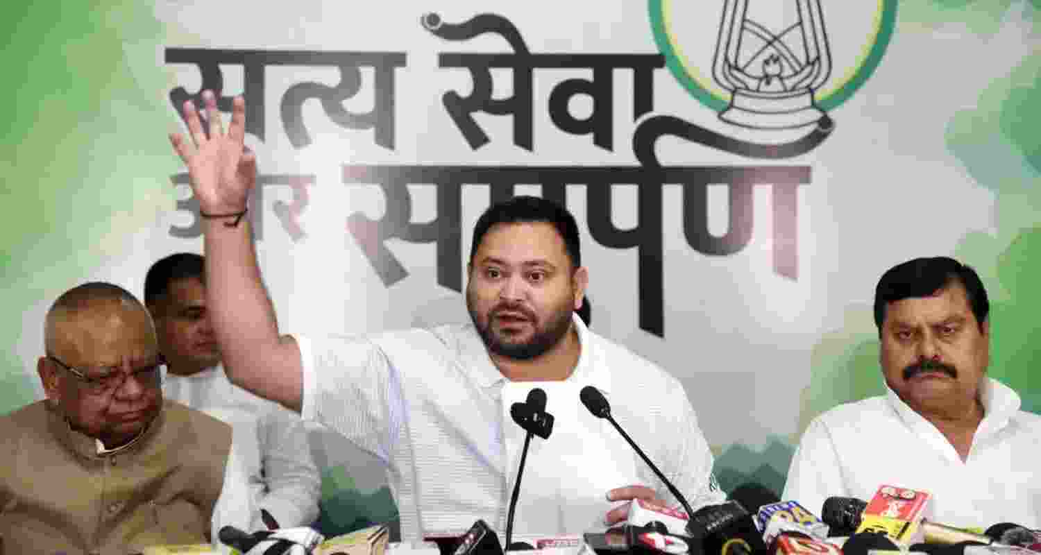 RJD’s Tejashwi Yadav addresses supporters, vowing employment for every family if voted to power.