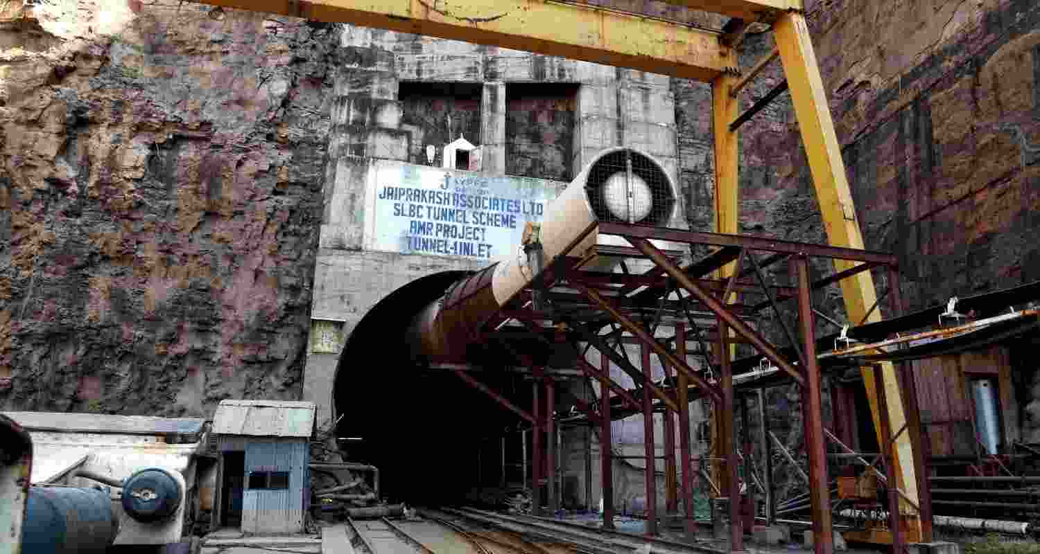 The Srisailam Left Bank Canal (SLBC) project site where a portion of the tunnel collpased, in Nagarkurnool district, Telangana.
