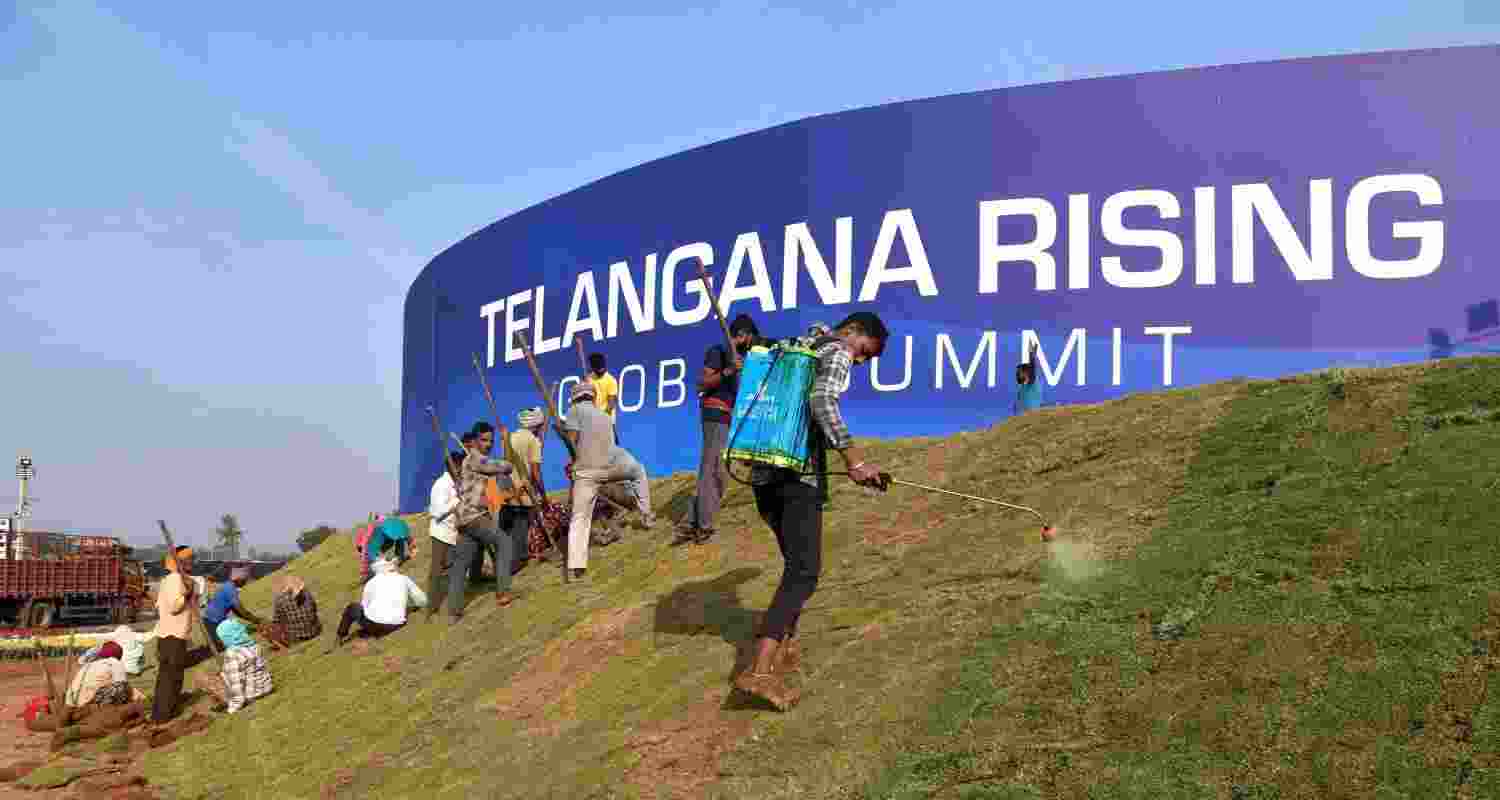 Preparations underway for the Telangana Rising Global Summit 2025, in Hyderabad.