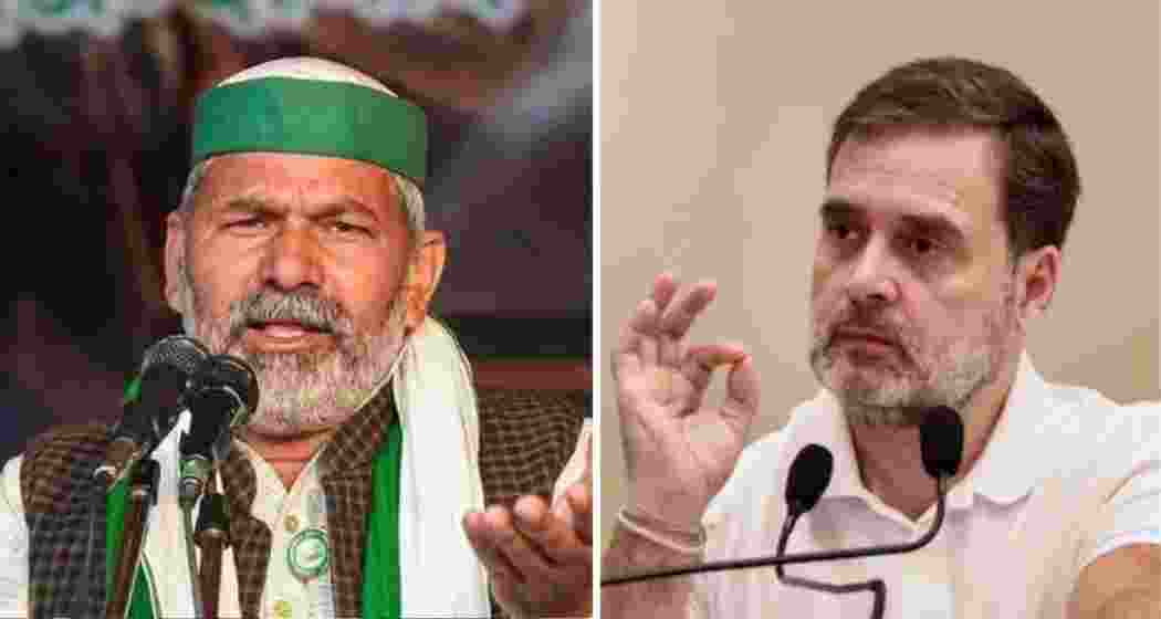 BKU leader Rakesh Tikait (left) and Congress MP and Leader of Opposition Rahul Gandhi. 