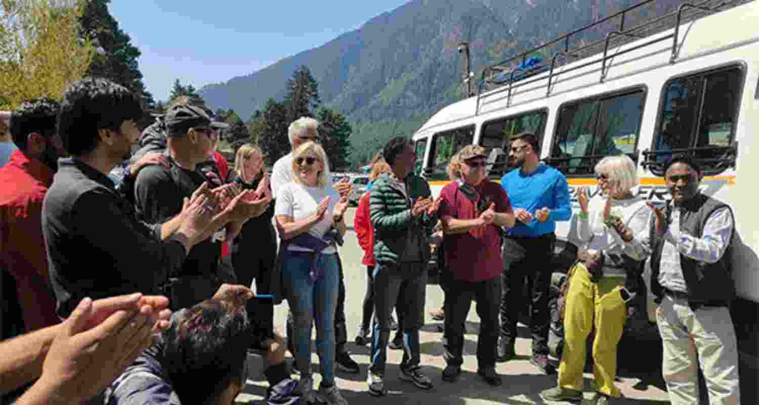 A group of tourists at the Pahalgam days after the terror attack.
