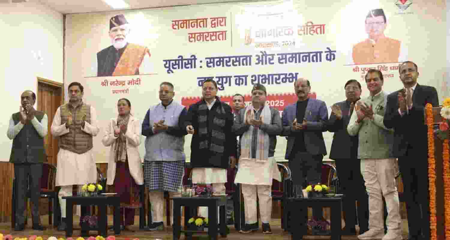 A file photo of Uttarakhand CM Pushkar Singh Dhami during an event to announce the implementation of the Uniform Civil Code in Dehradun on Monday.