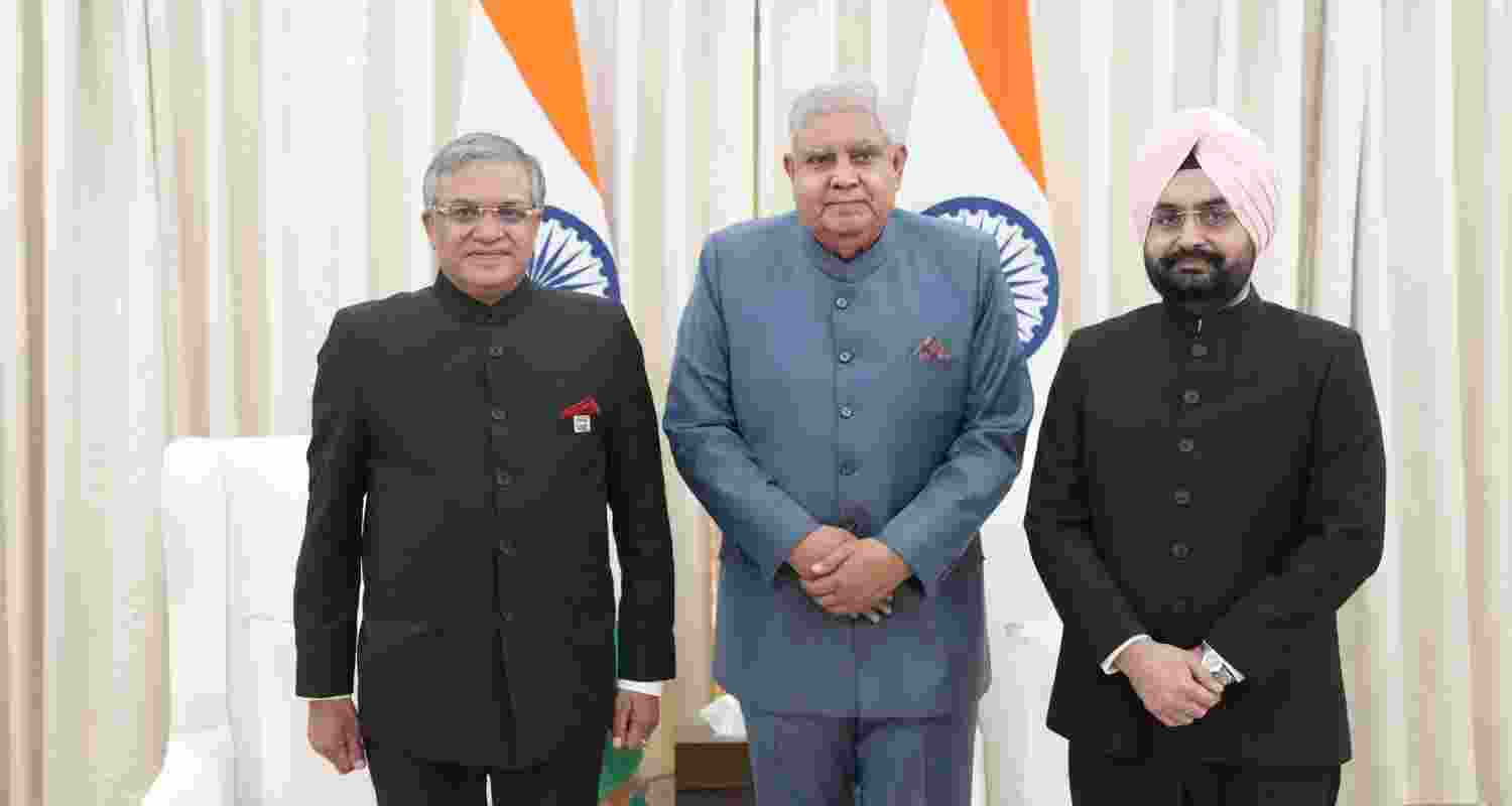 New Appointed Election Commissioners with Vice President Jagdeep Dhankhar. Image X.