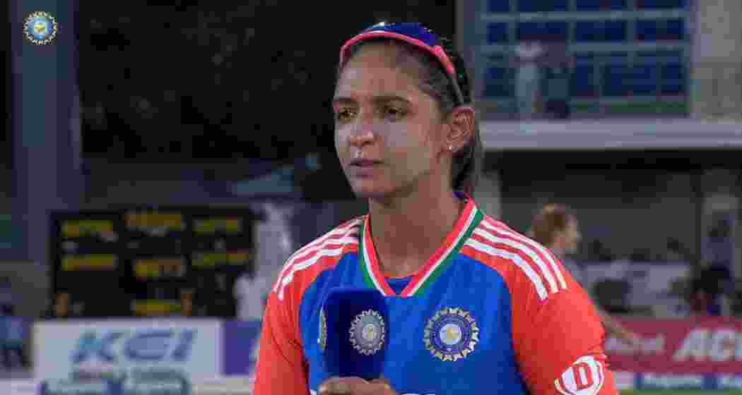 Indian women's cricket team captain Harmanpreet Kaur during a match interview after her match against Australia A in Chennai. File Photo. 