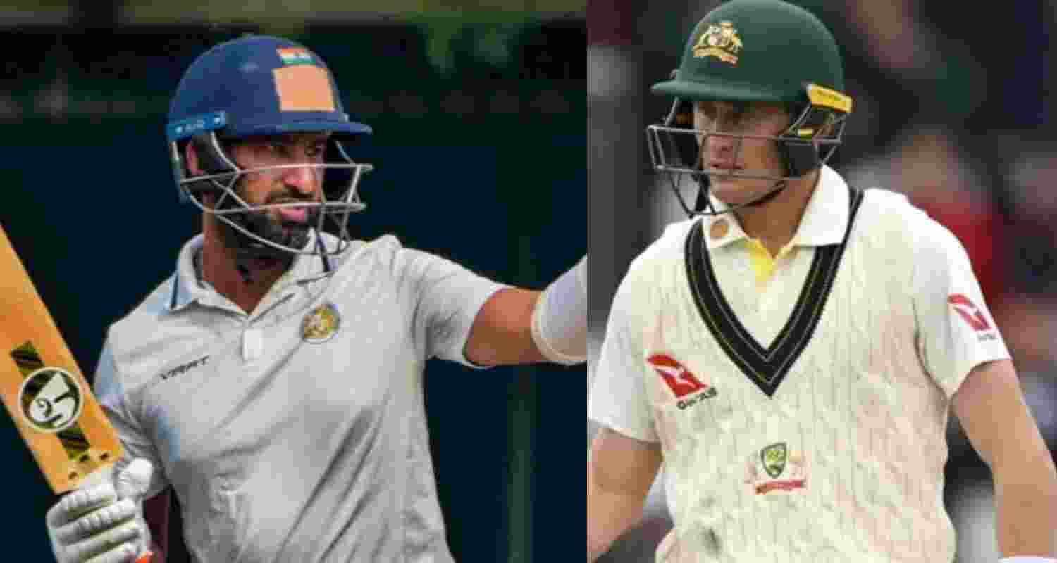 (L-R) Cheteshwar Pujara and Marnus Labuschagne.