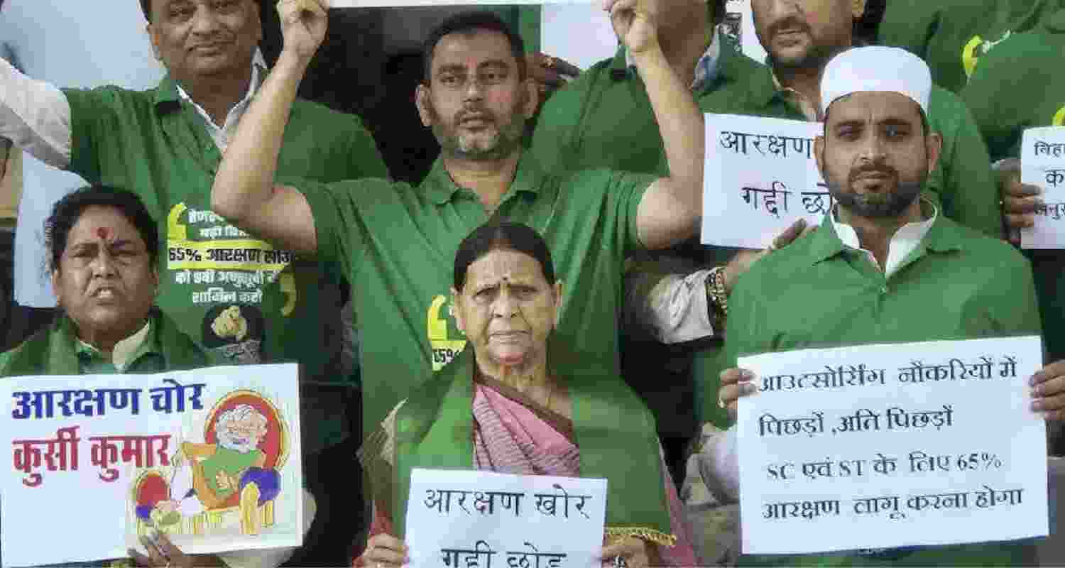 Bihar RJD demands 65 pc reservation in Assembly protest.