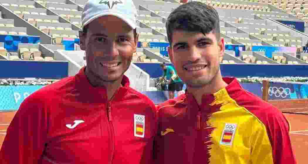 Rafal Nadal and Carlos Alcaraz at the Spanish Team press conference held in Olympic Village. 