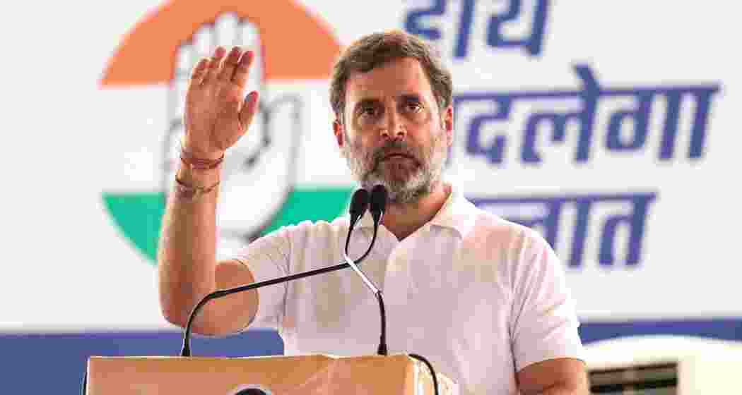 Leader of Opposition in Lok Sabha and Congress leader Rahul Gandhi speaks during a public meeting ahead of the Haryana Assembly elections, at Barwala in Hisar district, Haryana, Thursday, Sept. 26, 2024. 