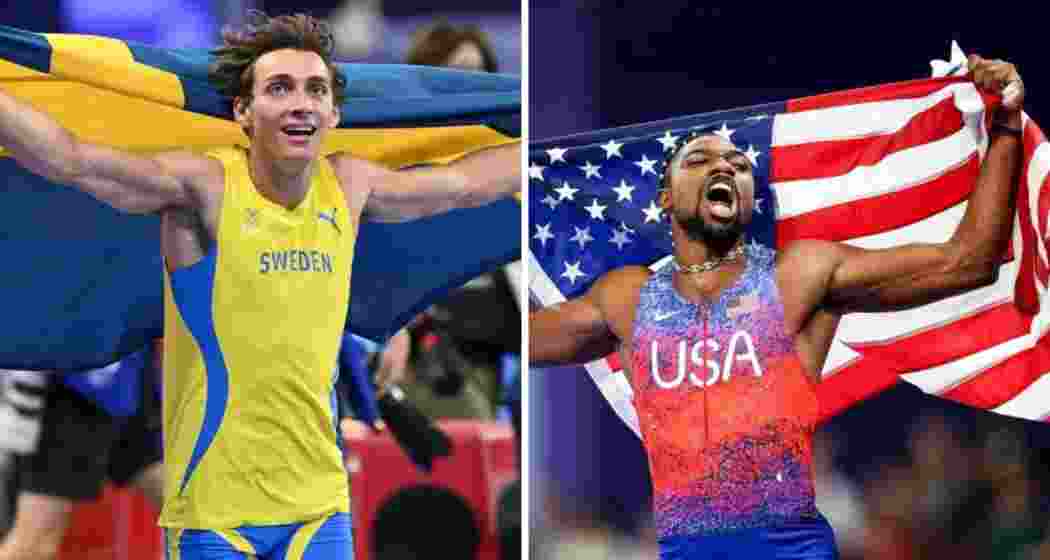 Armand Duplantis and Noah Lyles after winning Gold medal and setting their dramatic world record. 