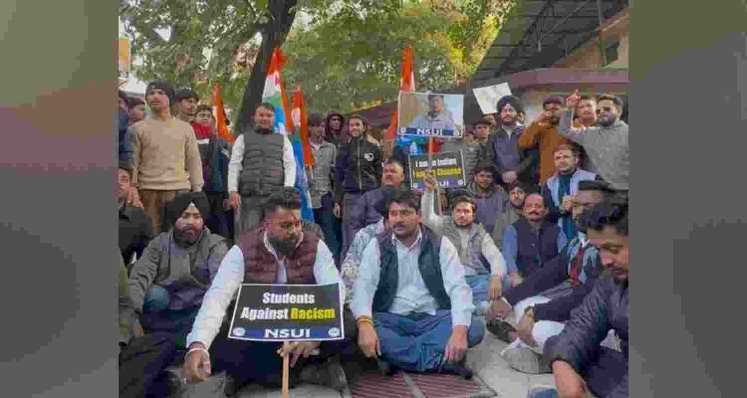 Activists of the Indian National Students' Union (NSUI) during a protest in Dehradun on Saturday.